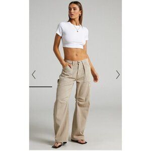 Lioness Miami Vice Pants Beige Size XXS Wide Leg Cargo Oversized Fit